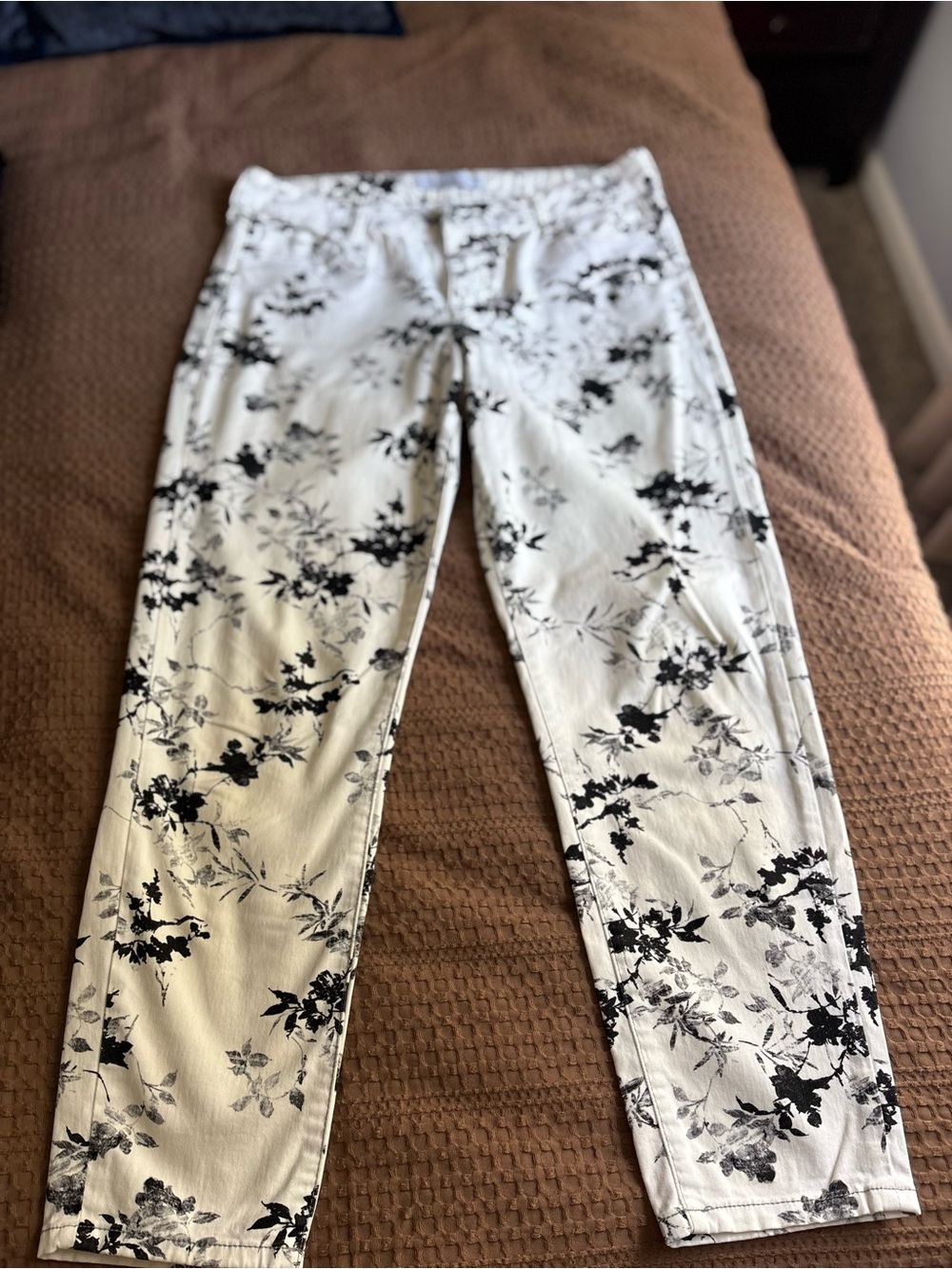 Liverpool Jeans Company White Jeans with Black Floral Print